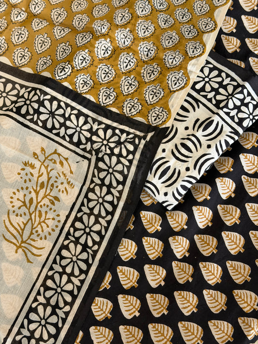 Pure Cotton Hand Block Printed Suit Set with Mulmul Dupatta