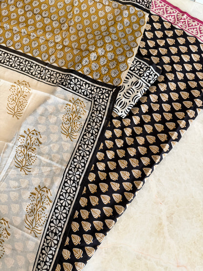 Pure Cotton Hand Block Printed Suit Set with Mulmul Dupatta