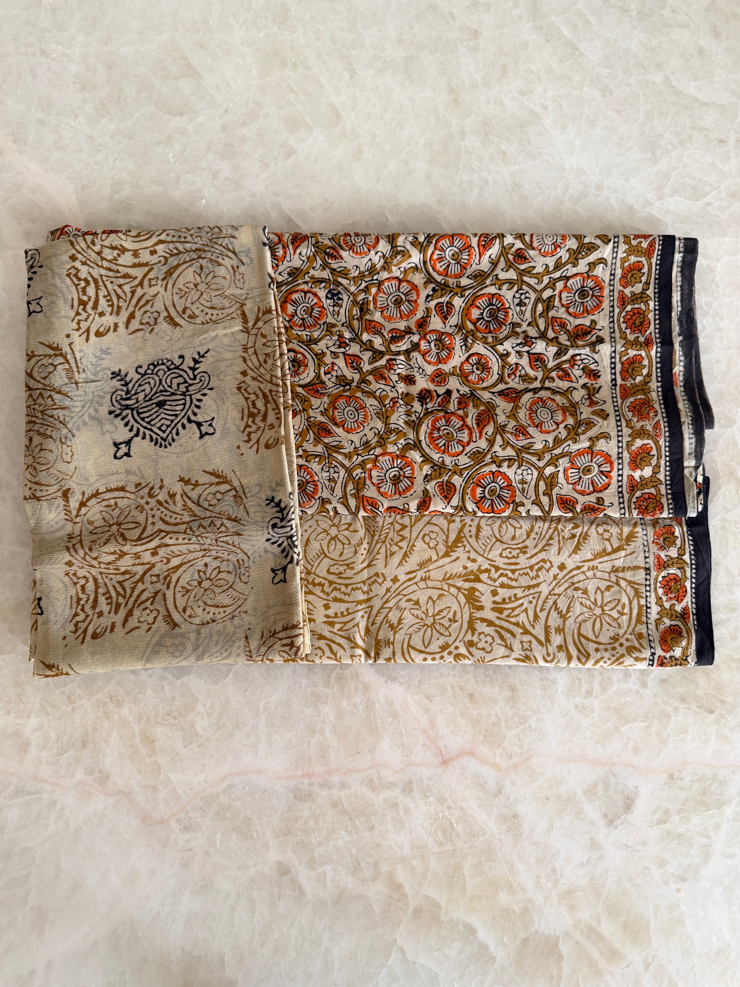 Pure Cotton Hand Block Printed Suit Set with Chiffon Dupatta