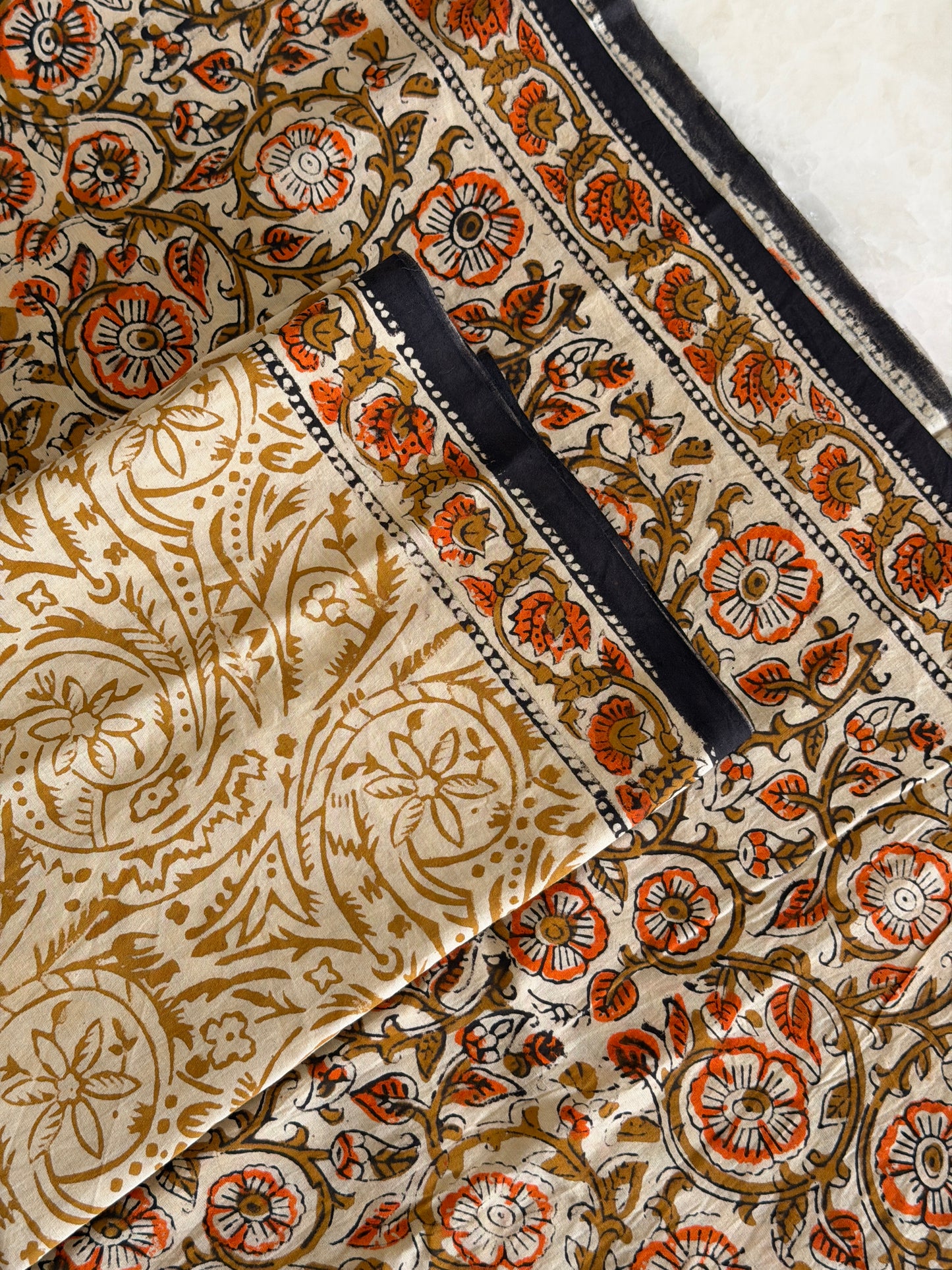 Pure Cotton Hand Block Printed Suit Set with Chiffon Dupatta