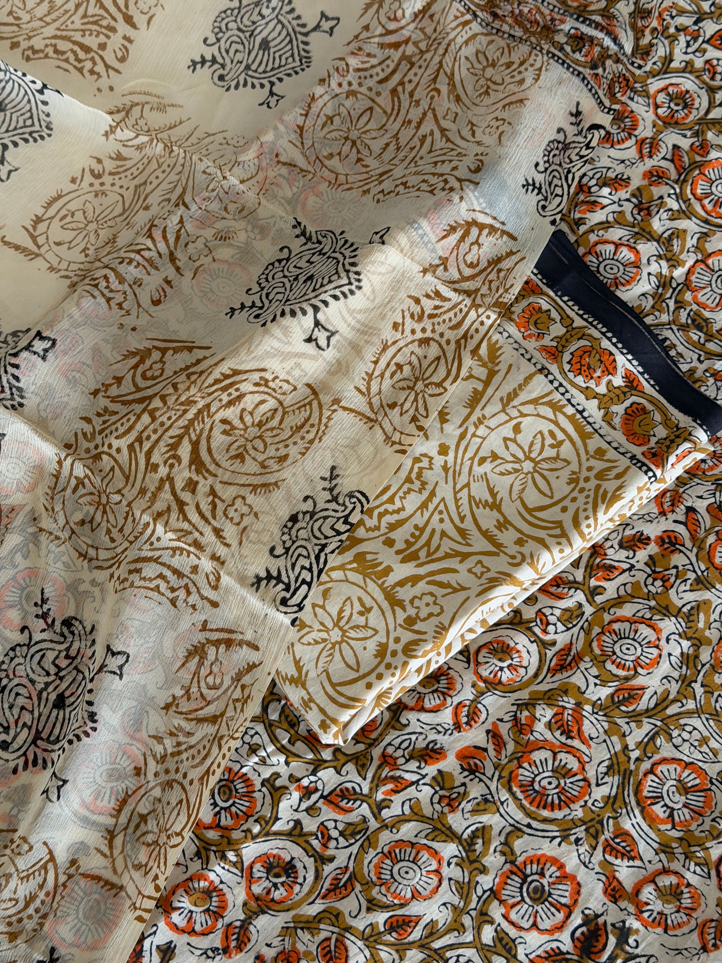 Pure Cotton Hand Block Printed Suit Set with Chiffon Dupatta