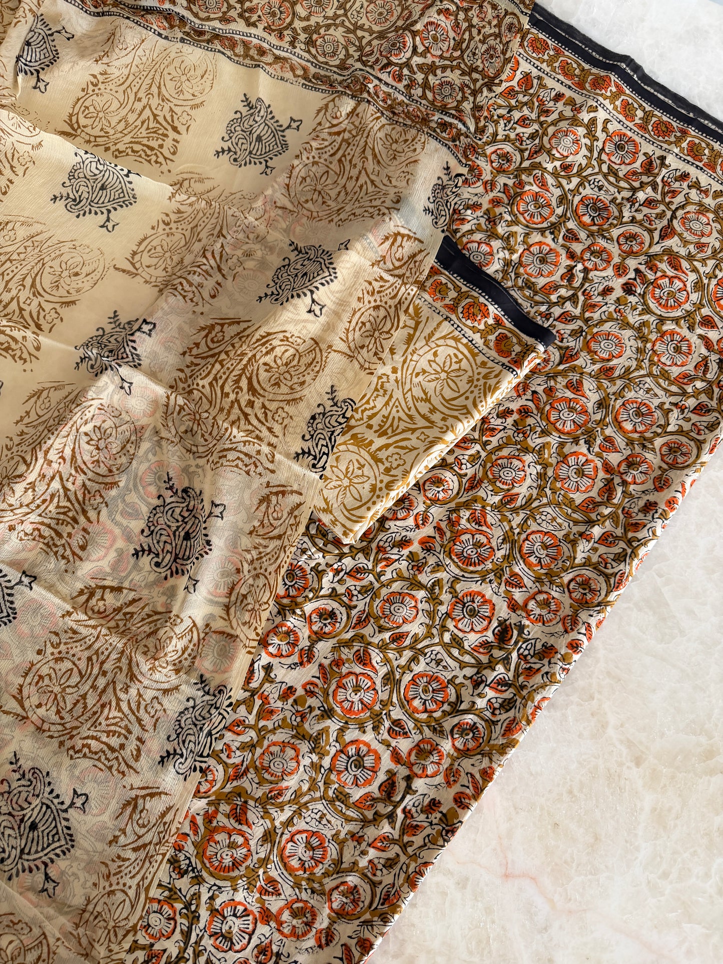 Pure Cotton Hand Block Printed Suit Set with Chiffon Dupatta