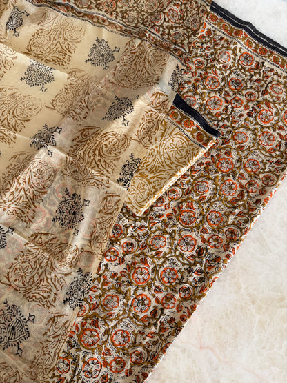Pure Cotton Hand Block Printed Suit Set with Chiffon Dupatta