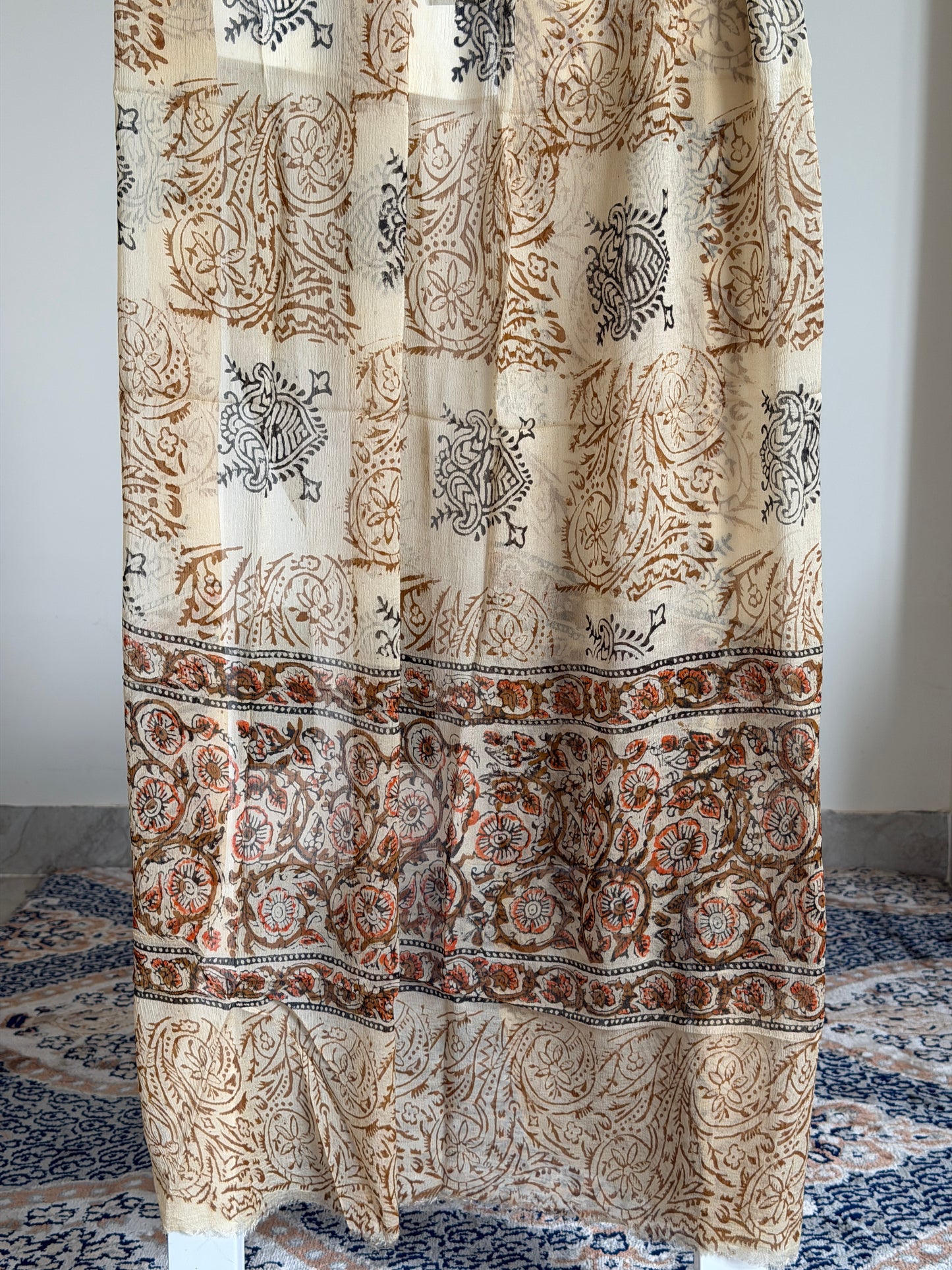 Pure Cotton Hand Block Printed Suit Set with Chiffon Dupatta