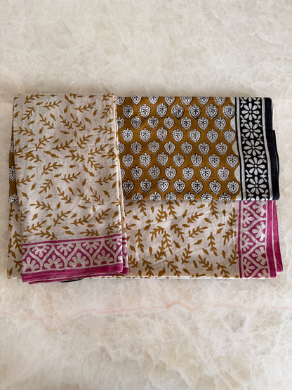 Pure Cotton Hand Block Printed Suit Set with Mulmul Dupatta