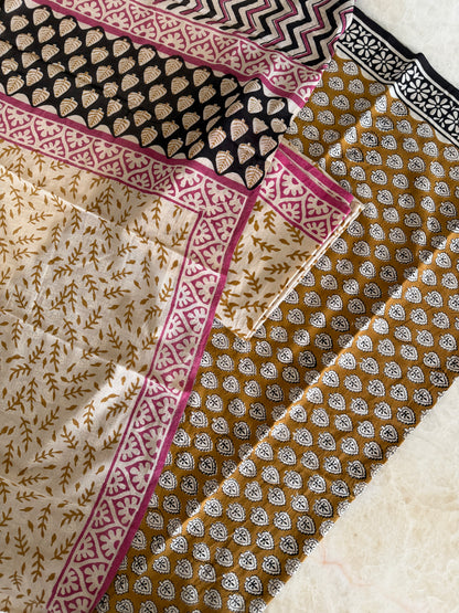 Pure Cotton Hand Block Printed Suit Set with Mulmul Dupatta
