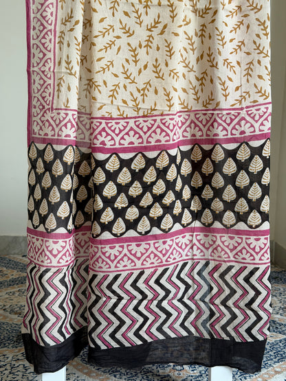 Pure Cotton Hand Block Printed Suit Set with Mulmul Dupatta