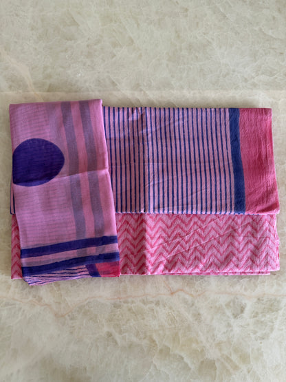 Pure Cotton Hand Block Printed Suit Set with Chiffon Dupatta