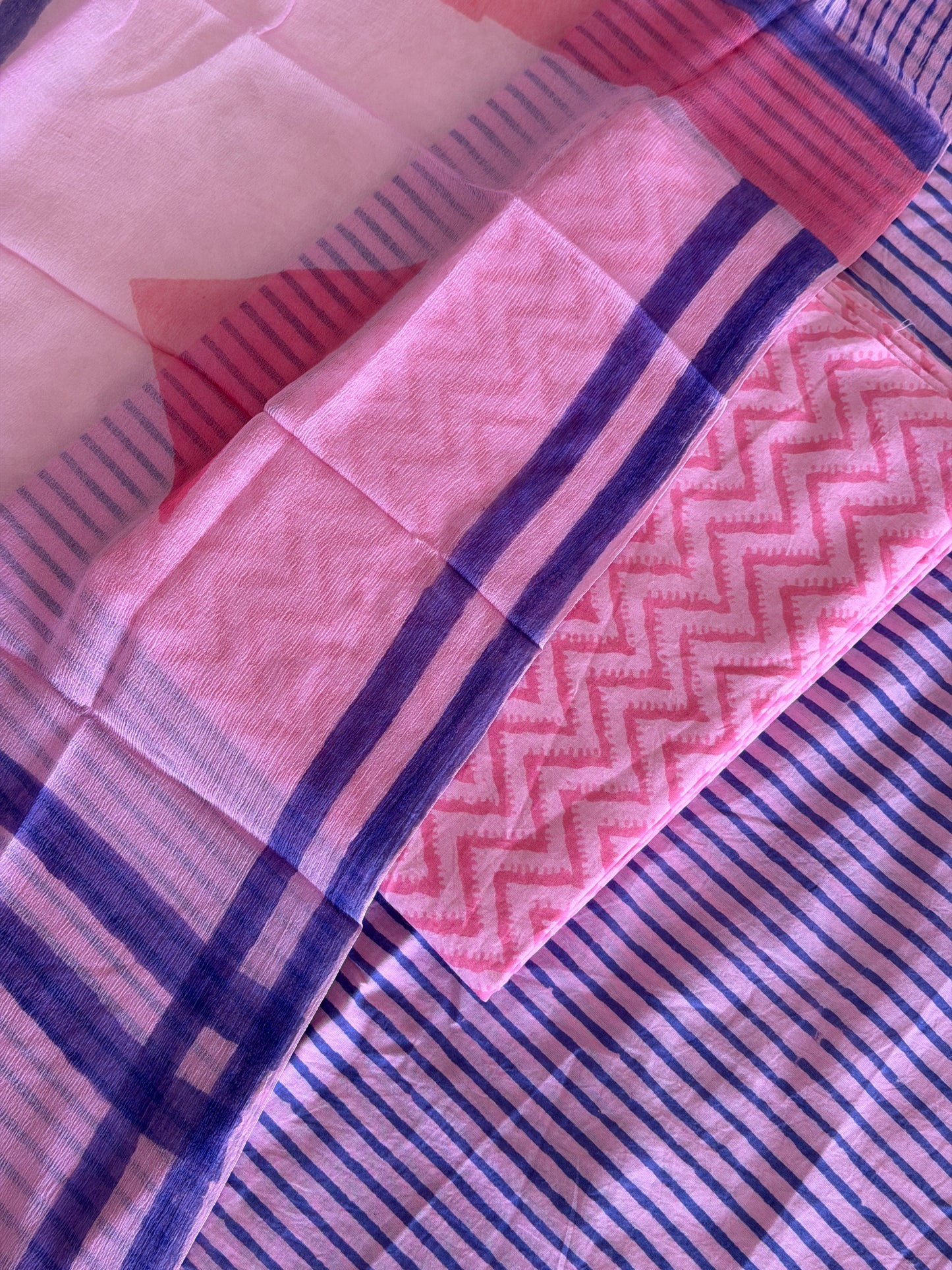 Pure Cotton Hand Block Printed Suit Set with Chiffon Dupatta