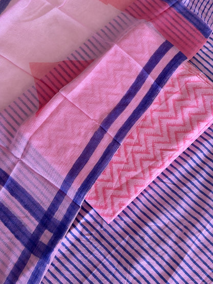 Pure Cotton Hand Block Printed Suit Set with Chiffon Dupatta