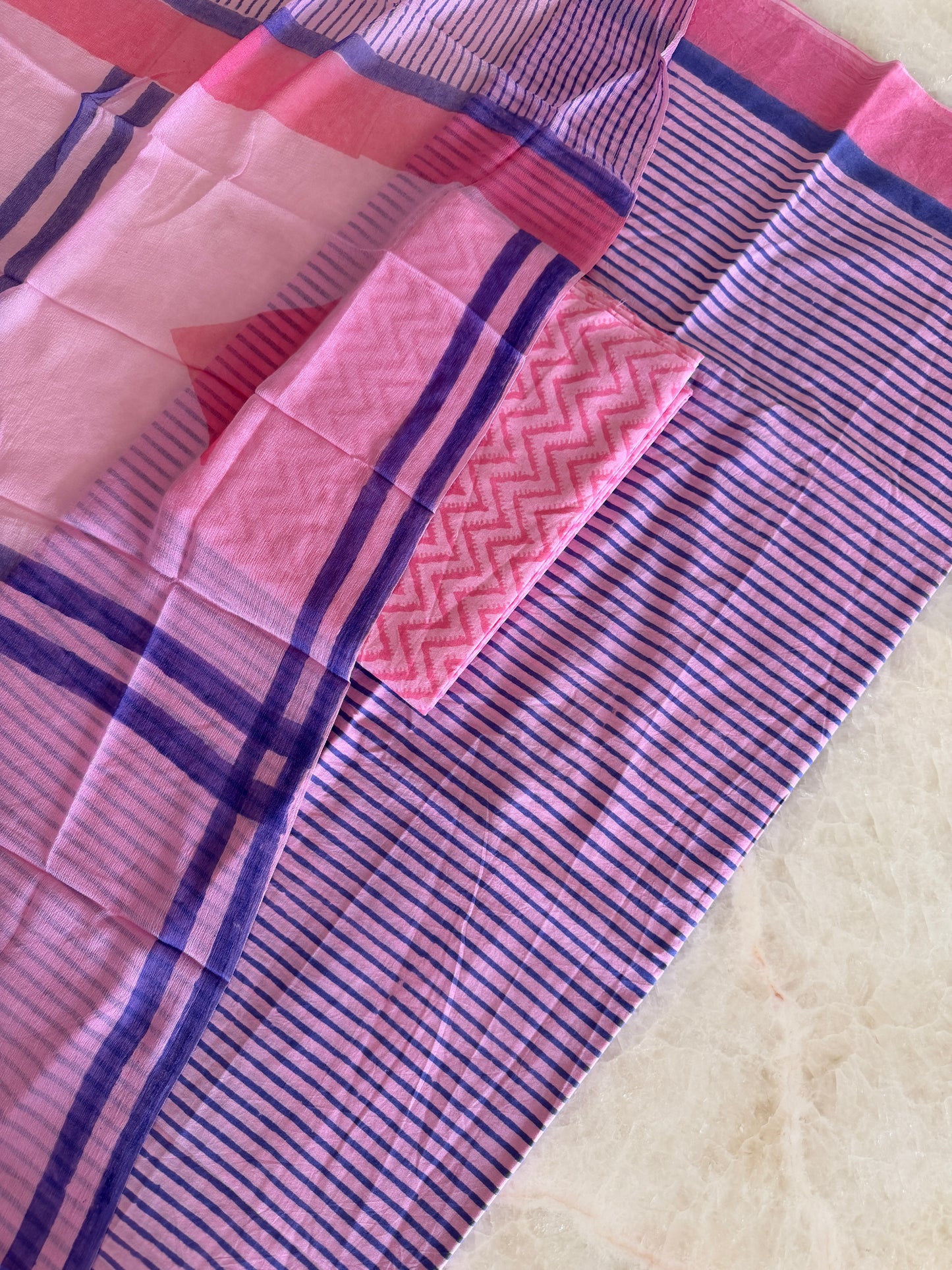 Pure Cotton Hand Block Printed Suit Set with Chiffon Dupatta