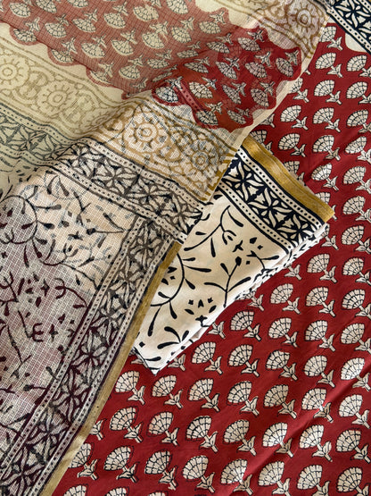 Pure Cotton Hand Block Printed Suit Set with Kota Dupatta