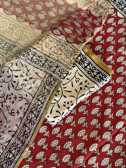 Pure Cotton Hand Block Printed Suit Set with Kota Dupatta