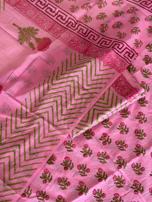 Pure Cotton Hand Block Printed Suit Set with Mulmul Dupatta