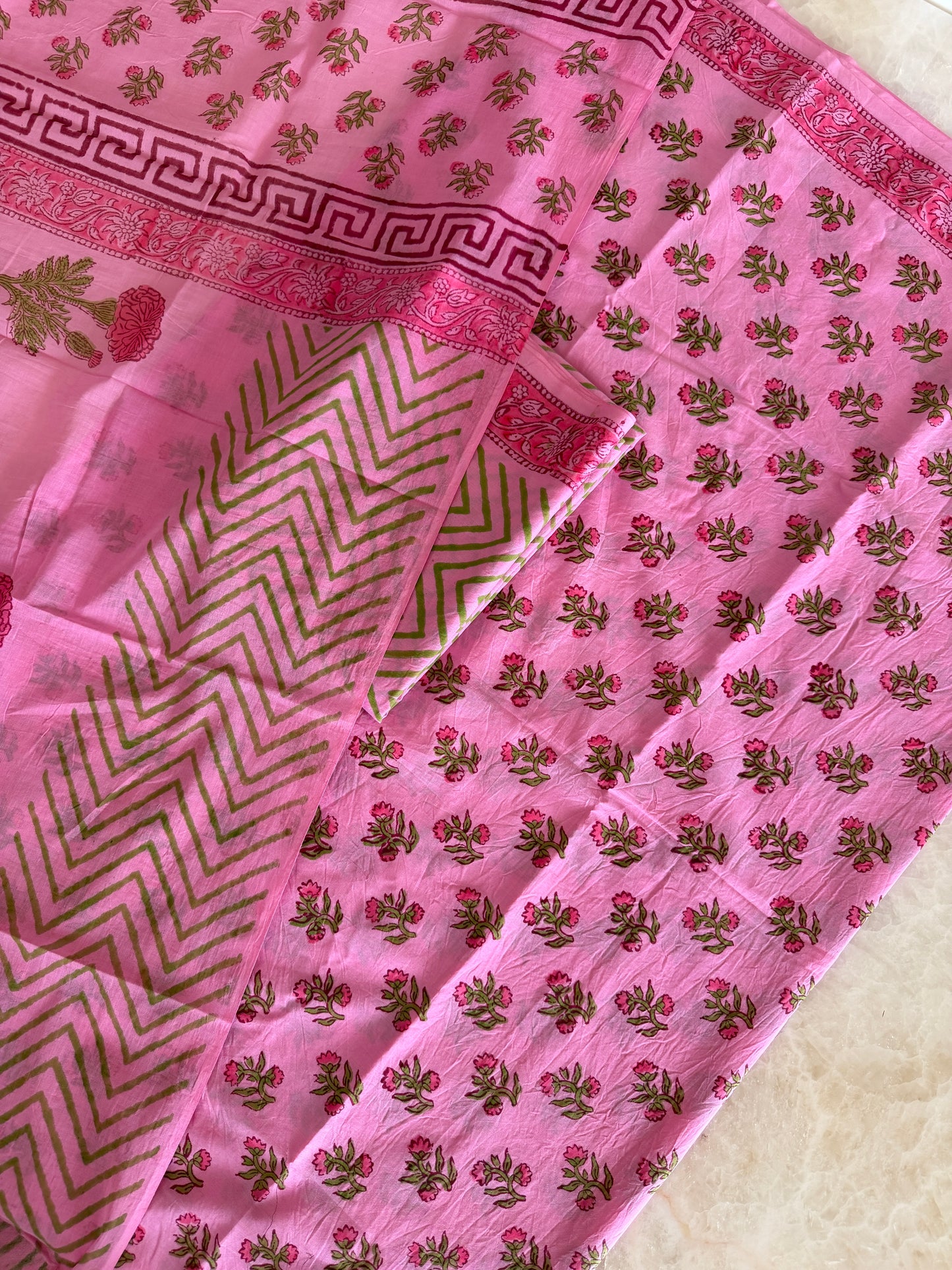 Pure Cotton Hand Block Printed Suit Set with Mulmul Dupatta