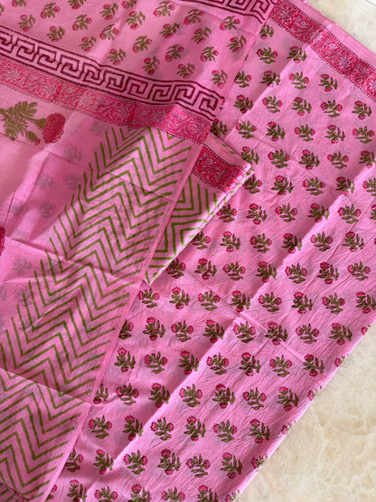 Pure Cotton Hand Block Printed Suit Set with Mulmul Dupatta