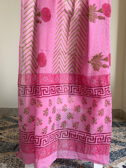 Pure Cotton Hand Block Printed Suit Set with Mulmul Dupatta