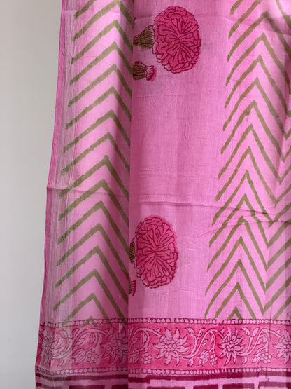Pure Cotton Hand Block Printed Suit Set with Mulmul Dupatta