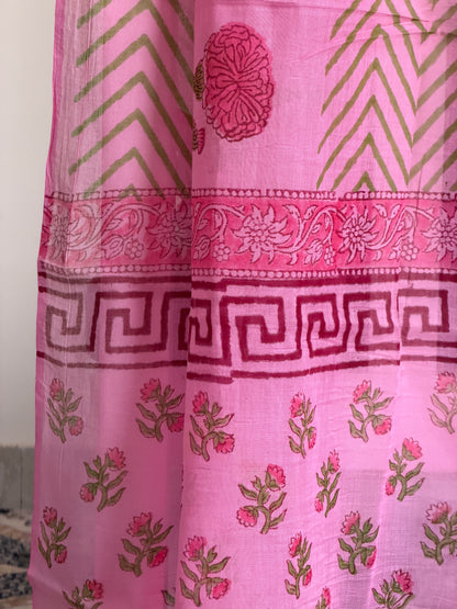 Pure Cotton Hand Block Printed Suit Set with Mulmul Dupatta