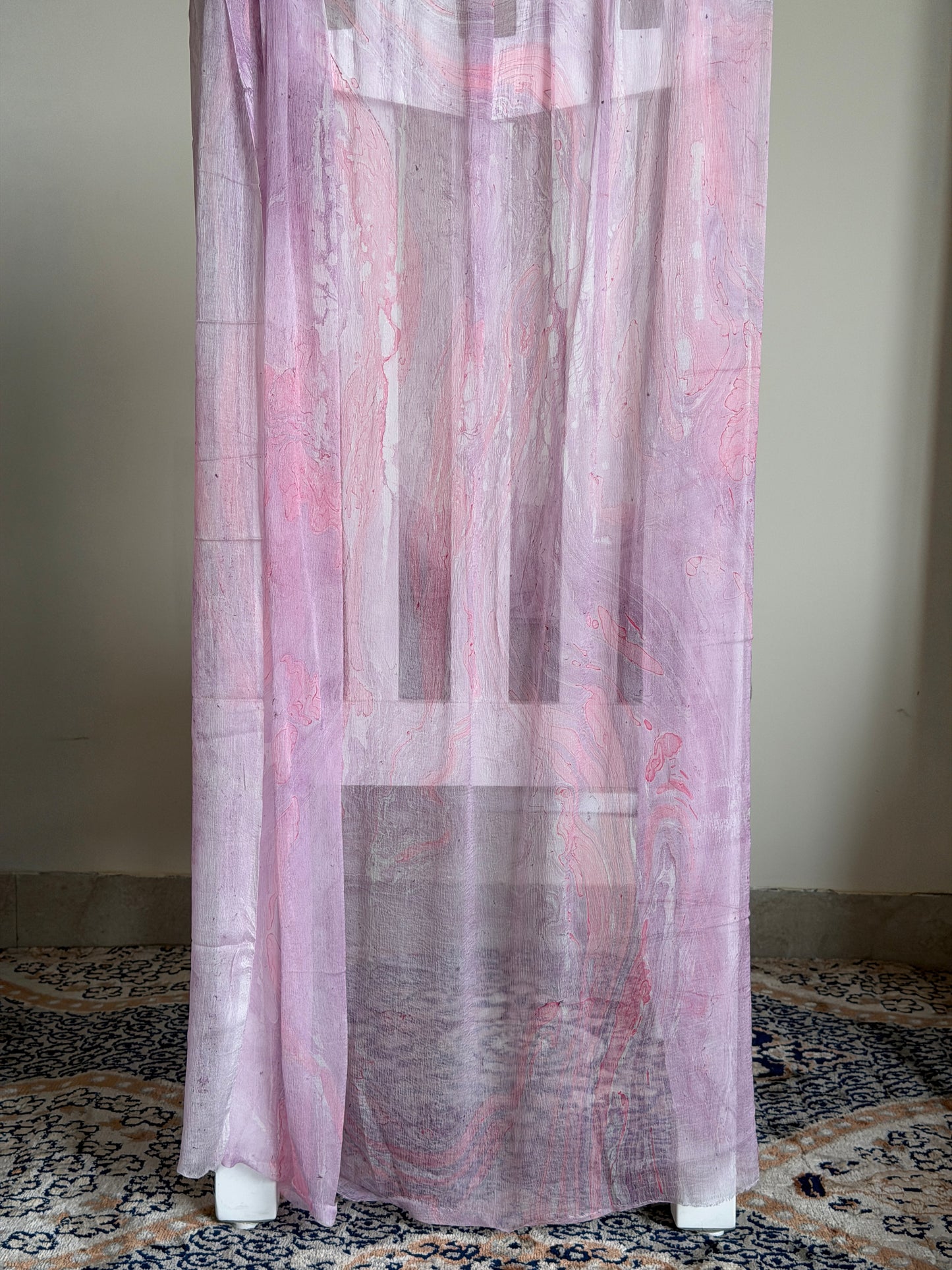 Hand Painted Cotton Suit Set with Chiffon Dupatta