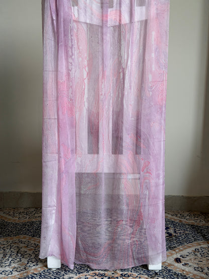 Hand Painted Cotton Suit Set with Chiffon Dupatta