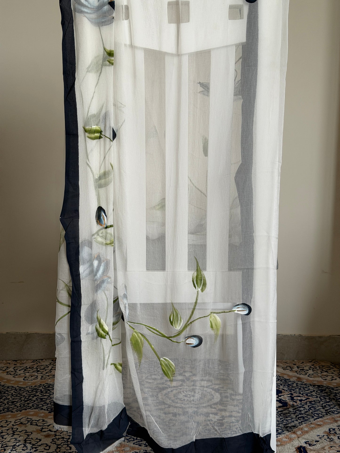Hand Painted Cotton Suit Set with Chiffon Dupatta