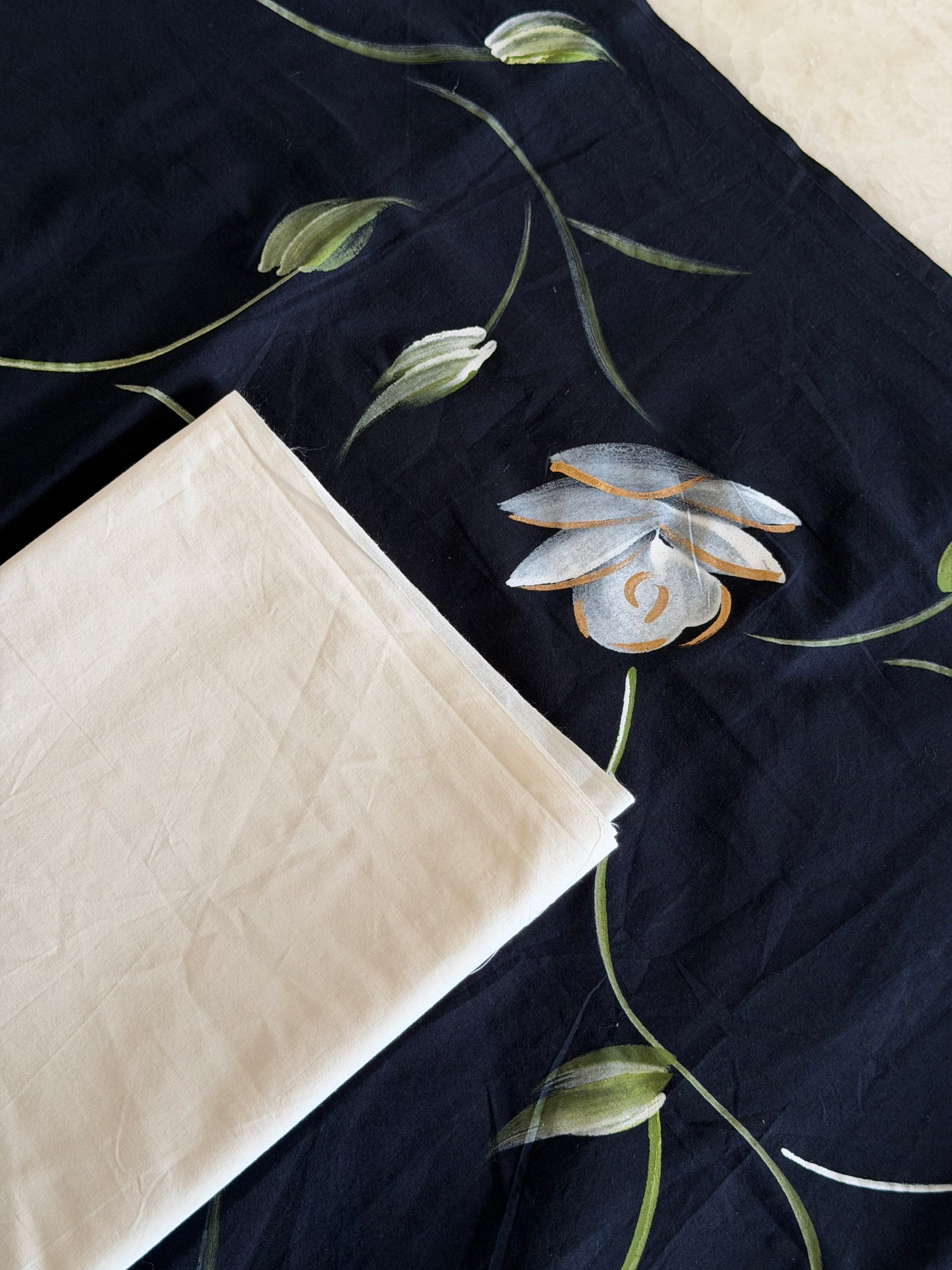 Hand Painted Cotton Suit Set with Chiffon Dupatta