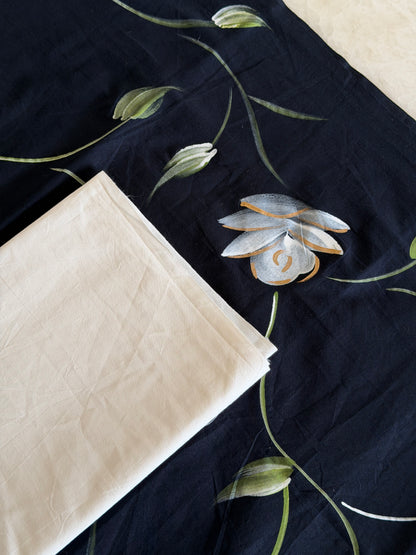 Hand Painted Cotton Suit Set with Chiffon Dupatta