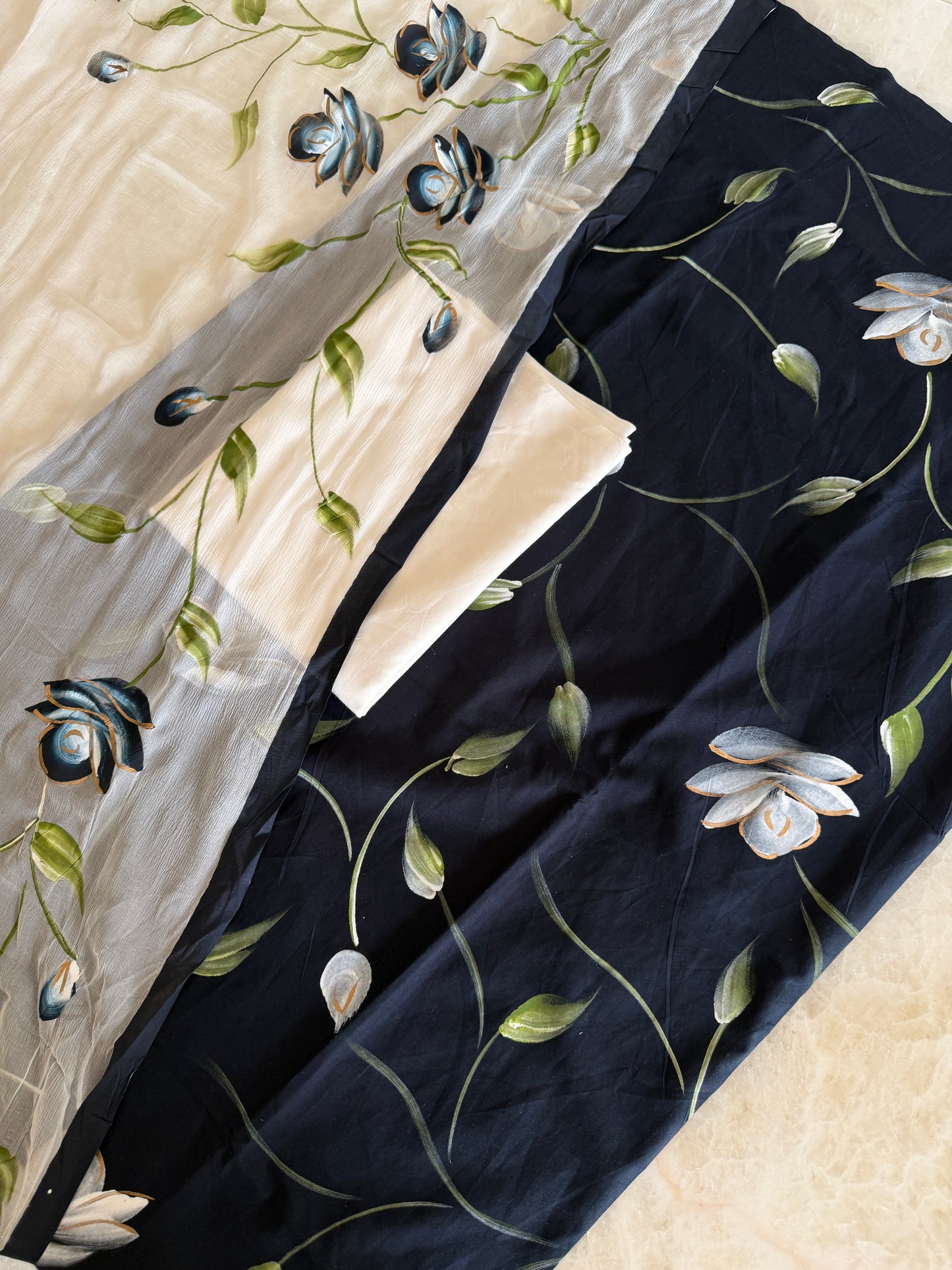 Hand Painted Cotton Suit Set with Chiffon Dupatta