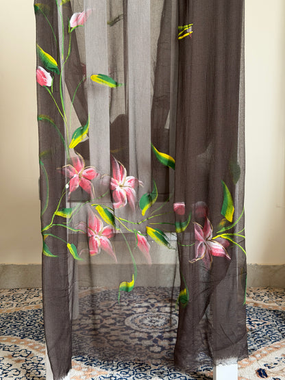 Hand Painted Cotton Suit Set with Chiffon Dupatta