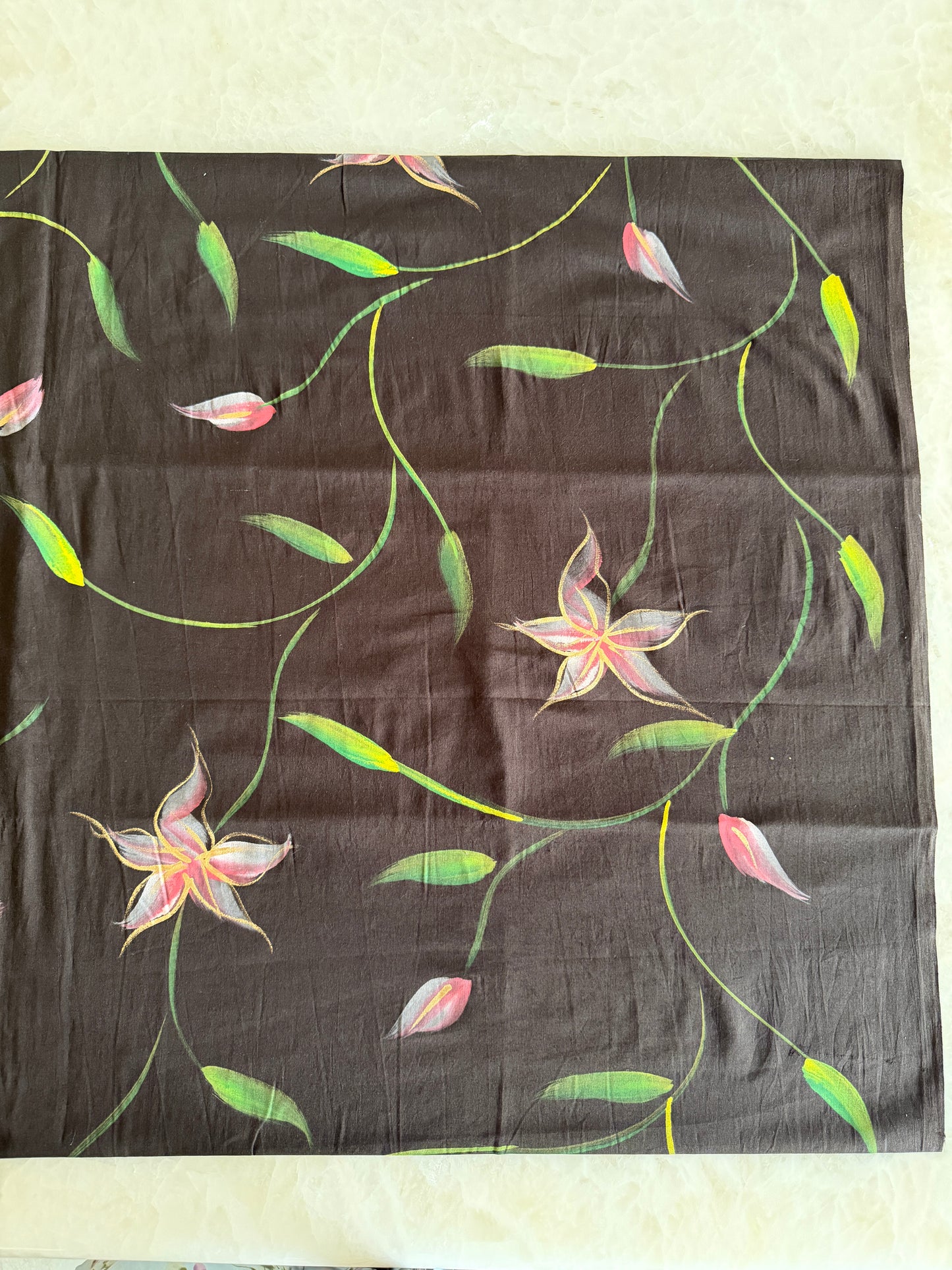 Hand Painted Cotton Suit Set with Chiffon Dupatta