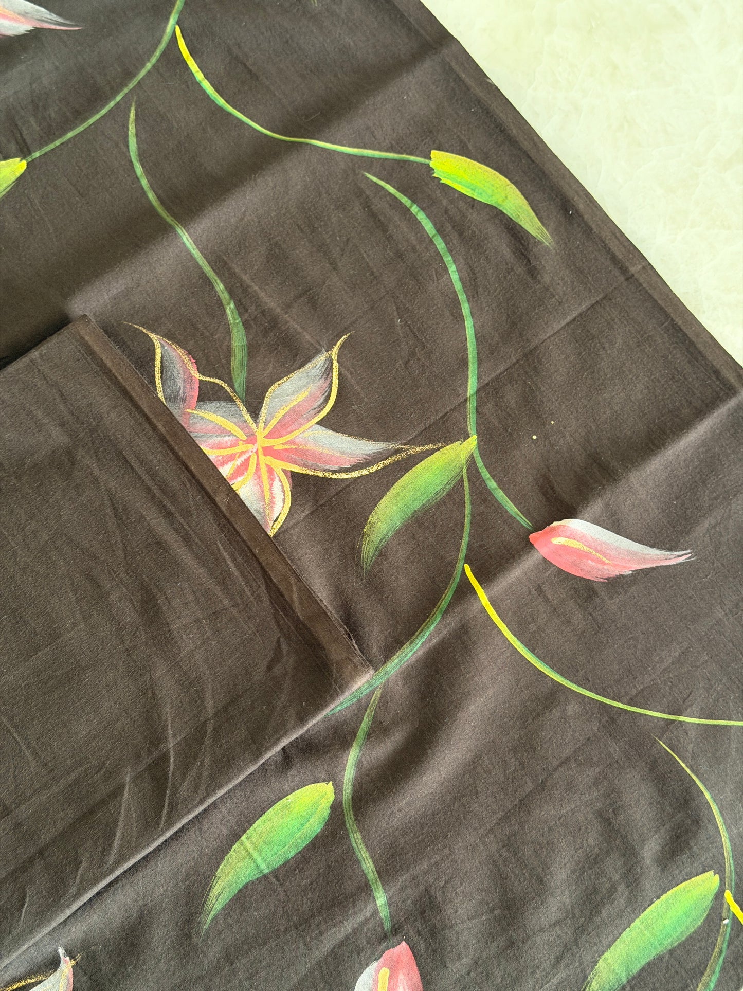 Hand Painted Cotton Suit Set with Chiffon Dupatta
