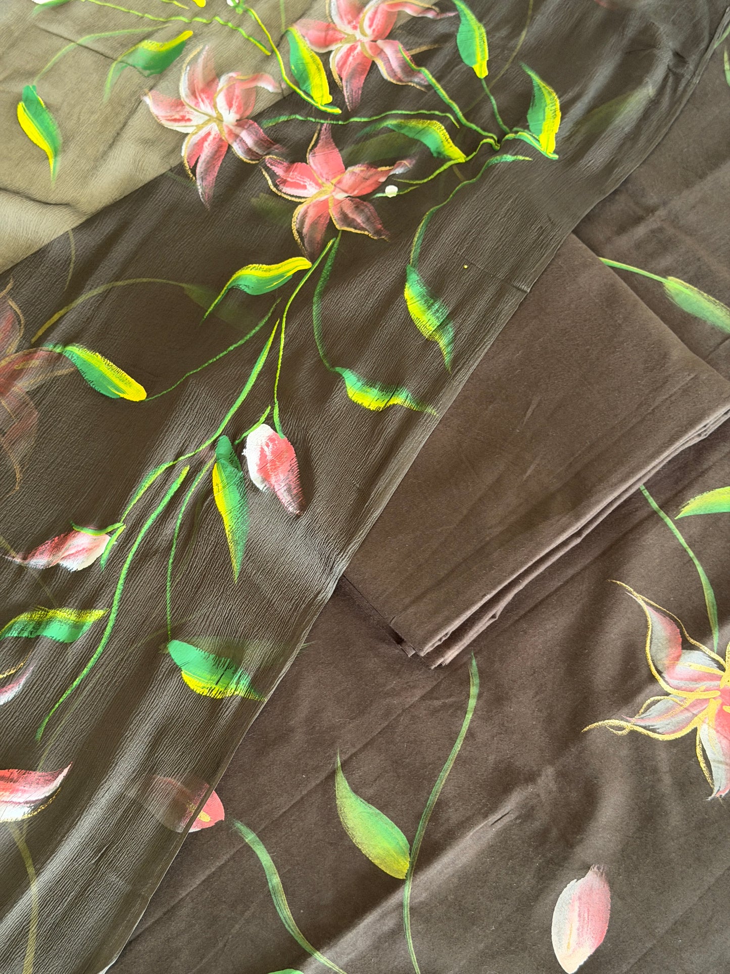 Hand Painted Cotton Suit Set with Chiffon Dupatta