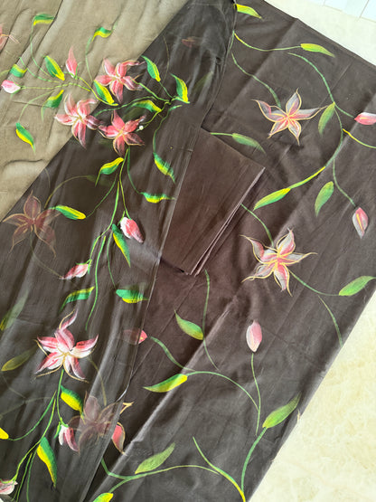 Hand Painted Cotton Suit Set with Chiffon Dupatta