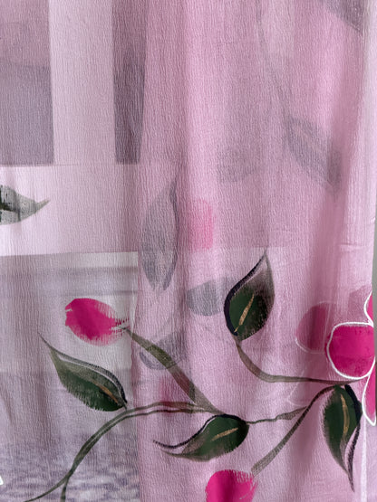 Hand Painted Cotton Suit Set with Chiffon Dupatta