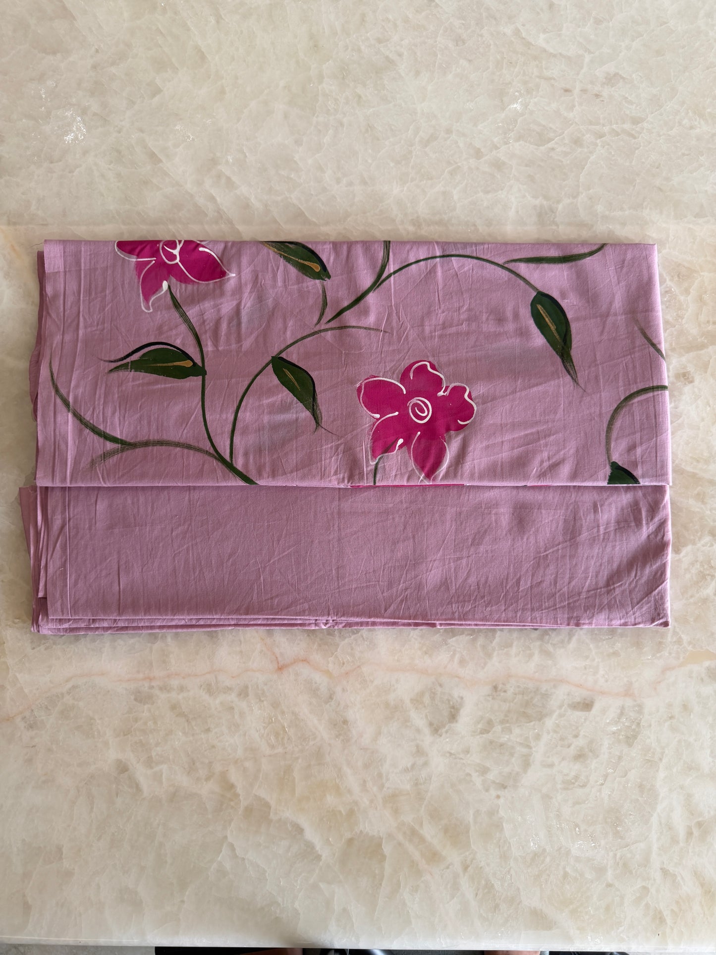 Hand Painted Cotton Suit Set with Chiffon Dupatta