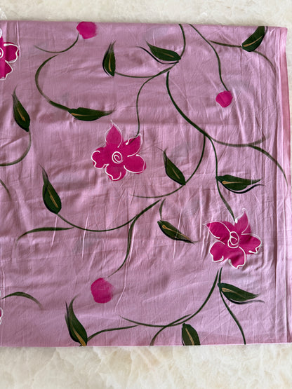Hand Painted Cotton Suit Set with Chiffon Dupatta