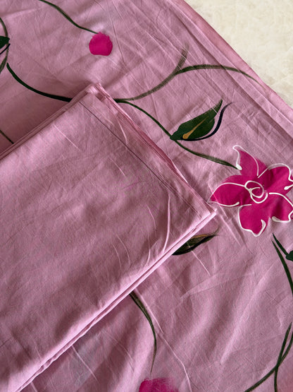 Hand Painted Cotton Suit Set with Chiffon Dupatta