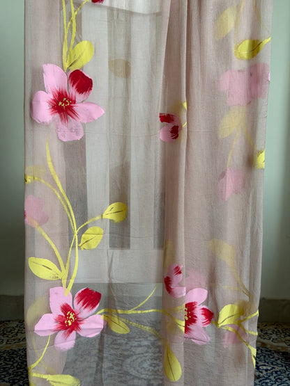 Hand Painted Cotton Suit Set with Chiffon Dupatta