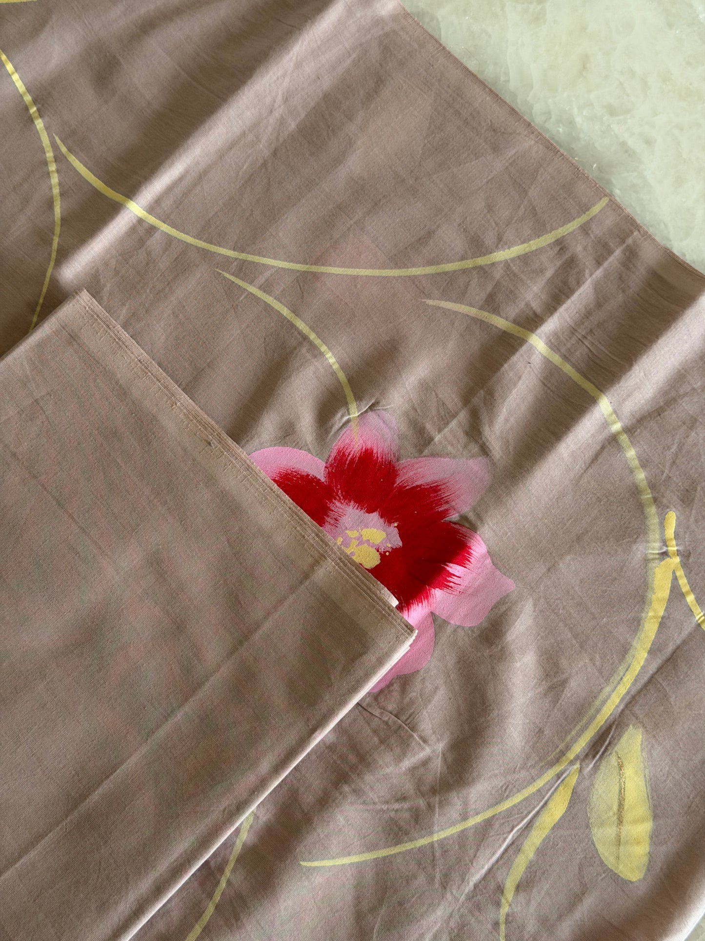 Hand Painted Cotton Suit Set with Chiffon Dupatta
