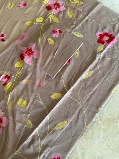 Hand Painted Cotton Suit Set with Chiffon Dupatta