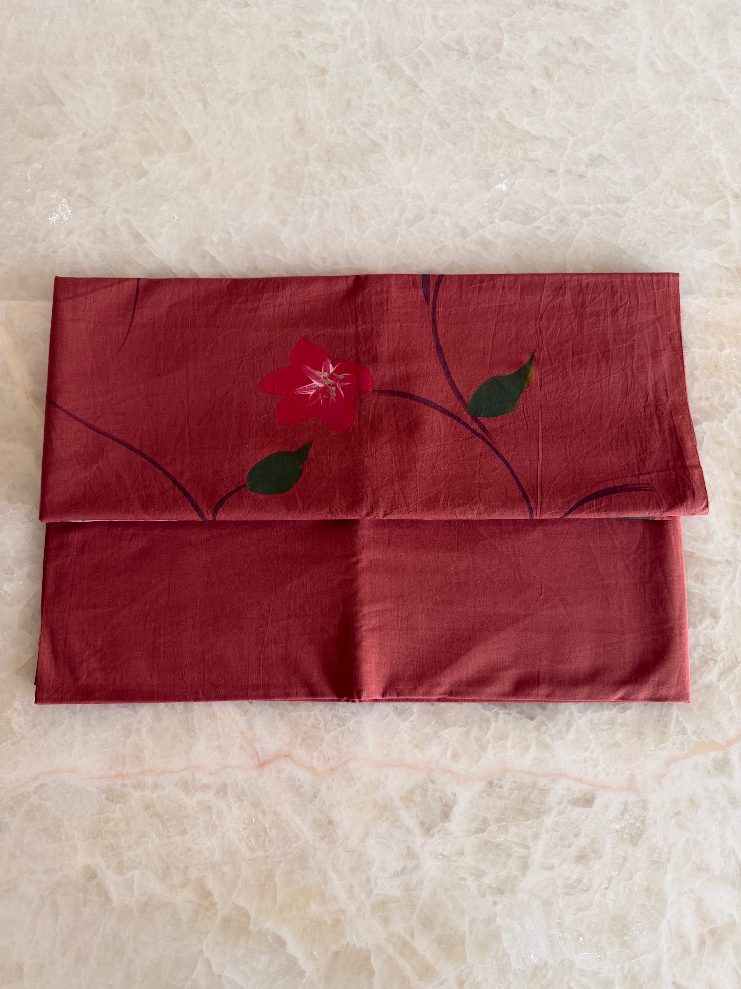 Hand Painted Cotton Suit Set with Chiffon Dupatta