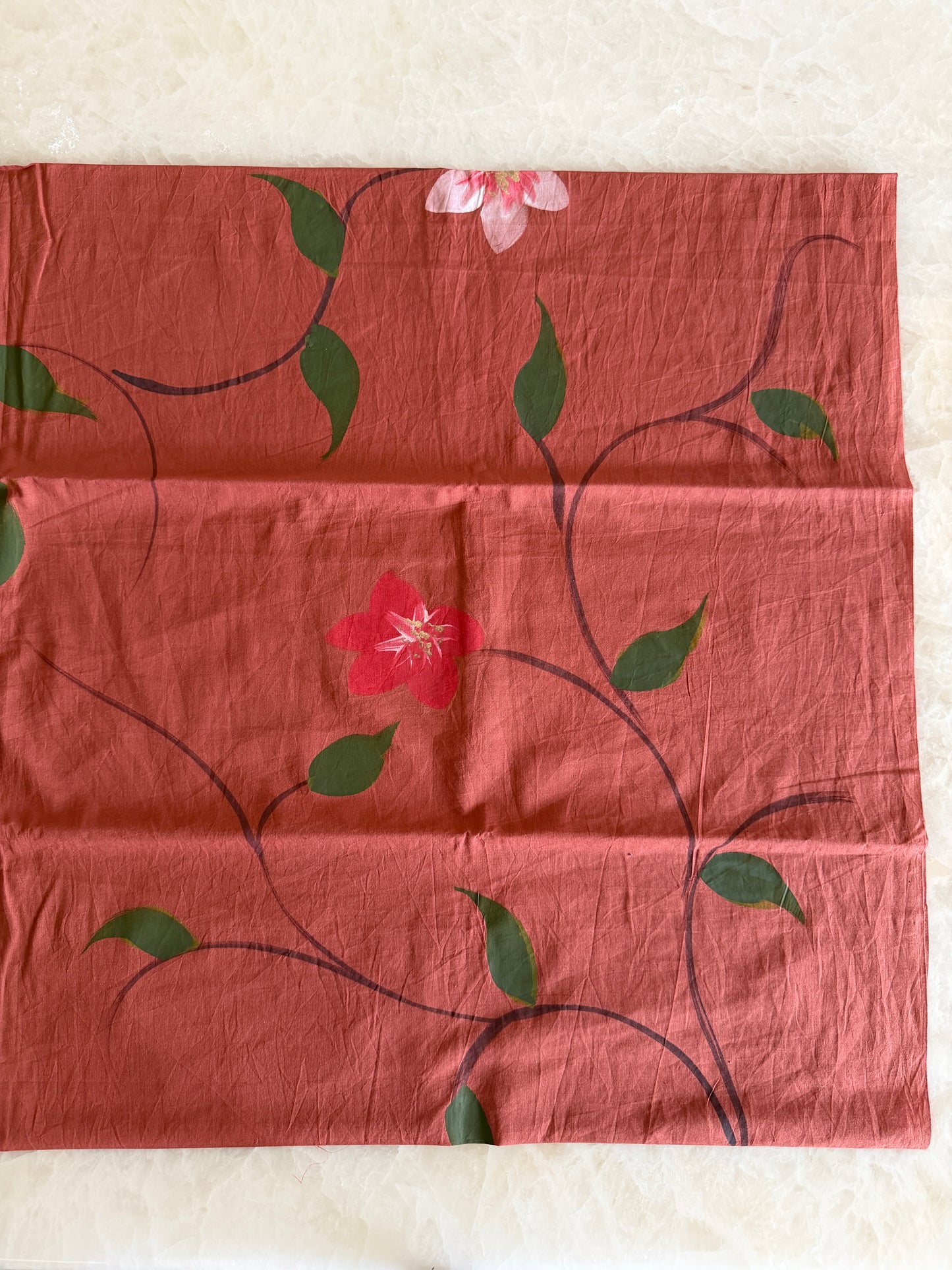 Hand Painted Cotton Suit Set with Chiffon Dupatta