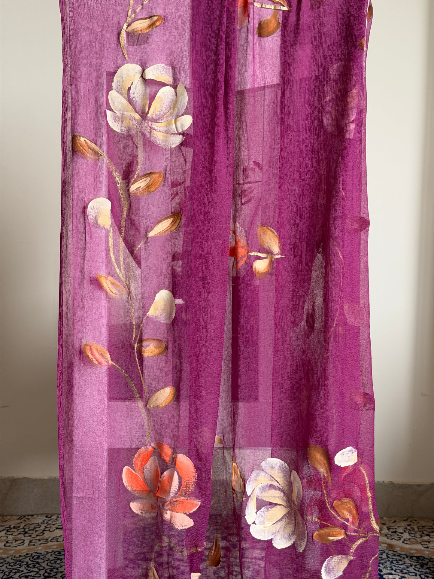 Hand Painted Cotton Suit Set with Chiffon Dupatta