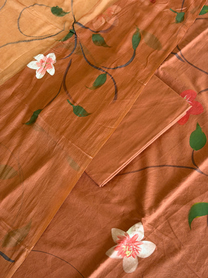 Hand Painted Cotton Suit Set with Chiffon Dupatta