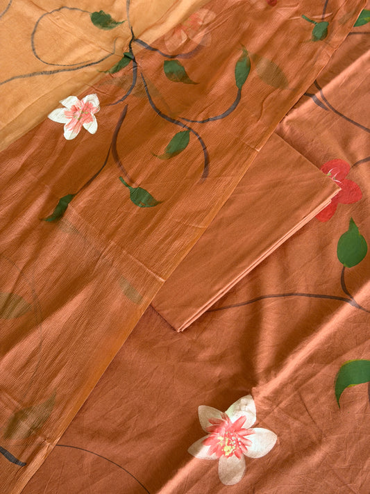 Hand Painted Cotton Suit Set with Chiffon Dupatta