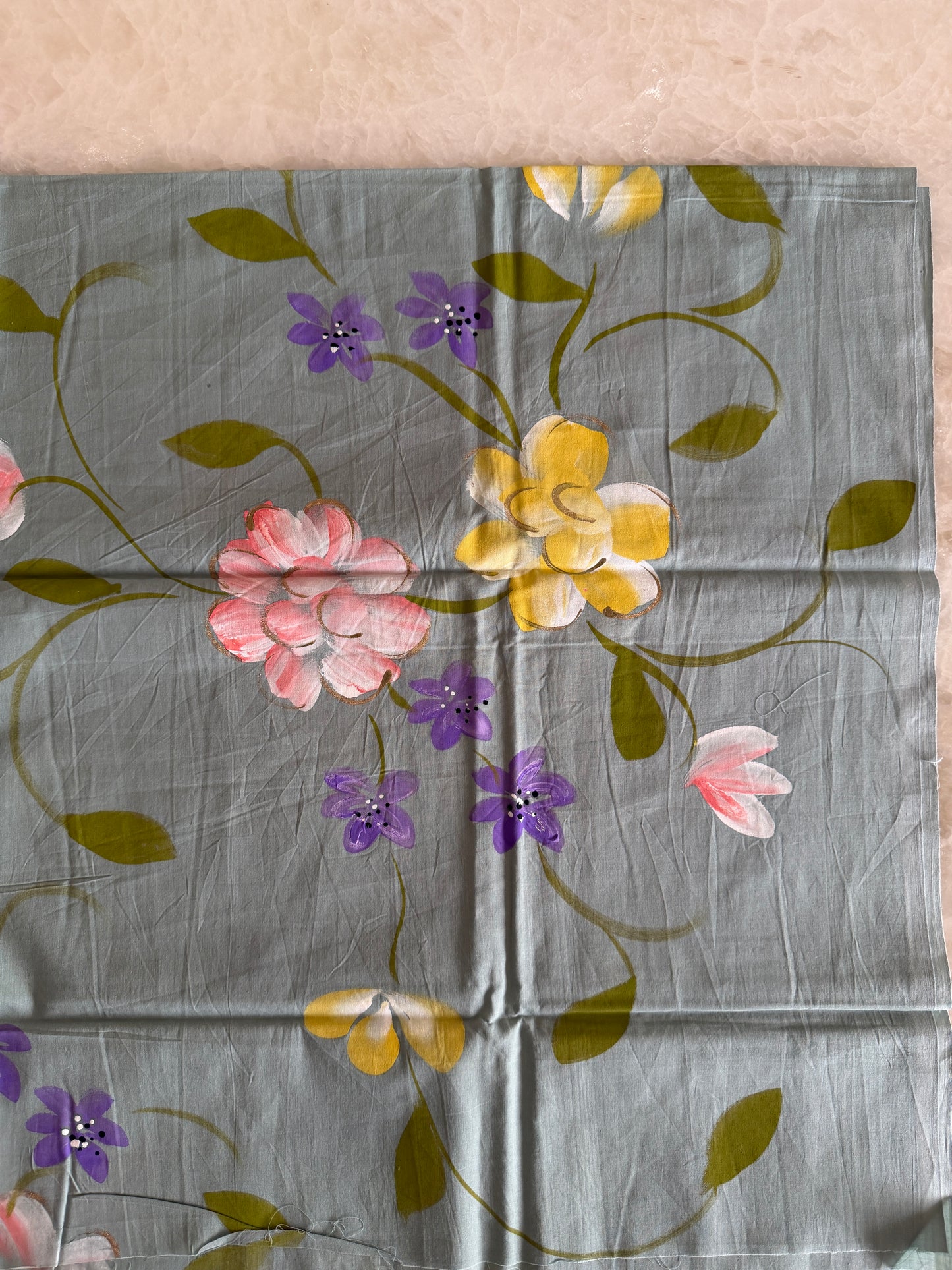 Hand Painted Cotton Suit Set with Chiffon Dupatta