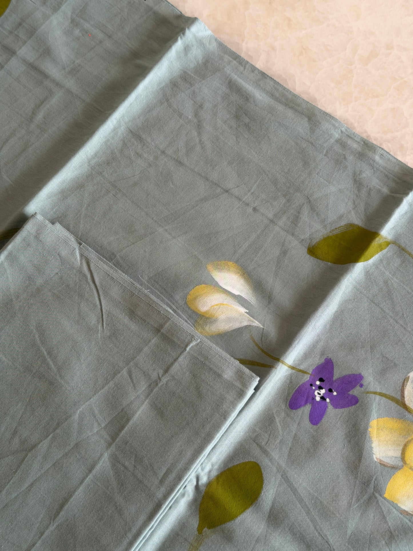 Hand Painted Cotton Suit Set with Chiffon Dupatta