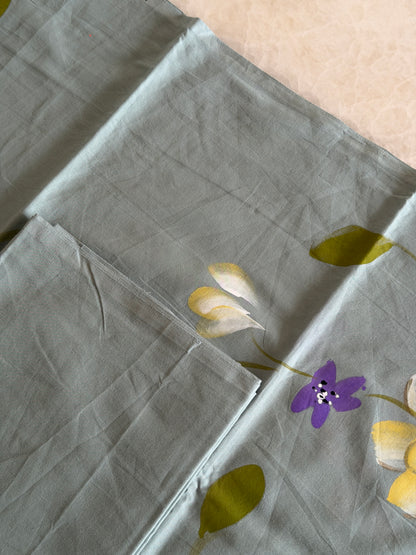 Hand Painted Cotton Suit Set with Chiffon Dupatta