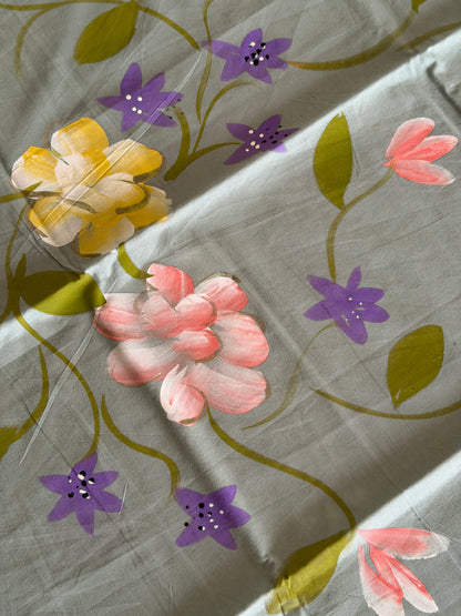 Hand Painted Cotton Suit Set with Chiffon Dupatta